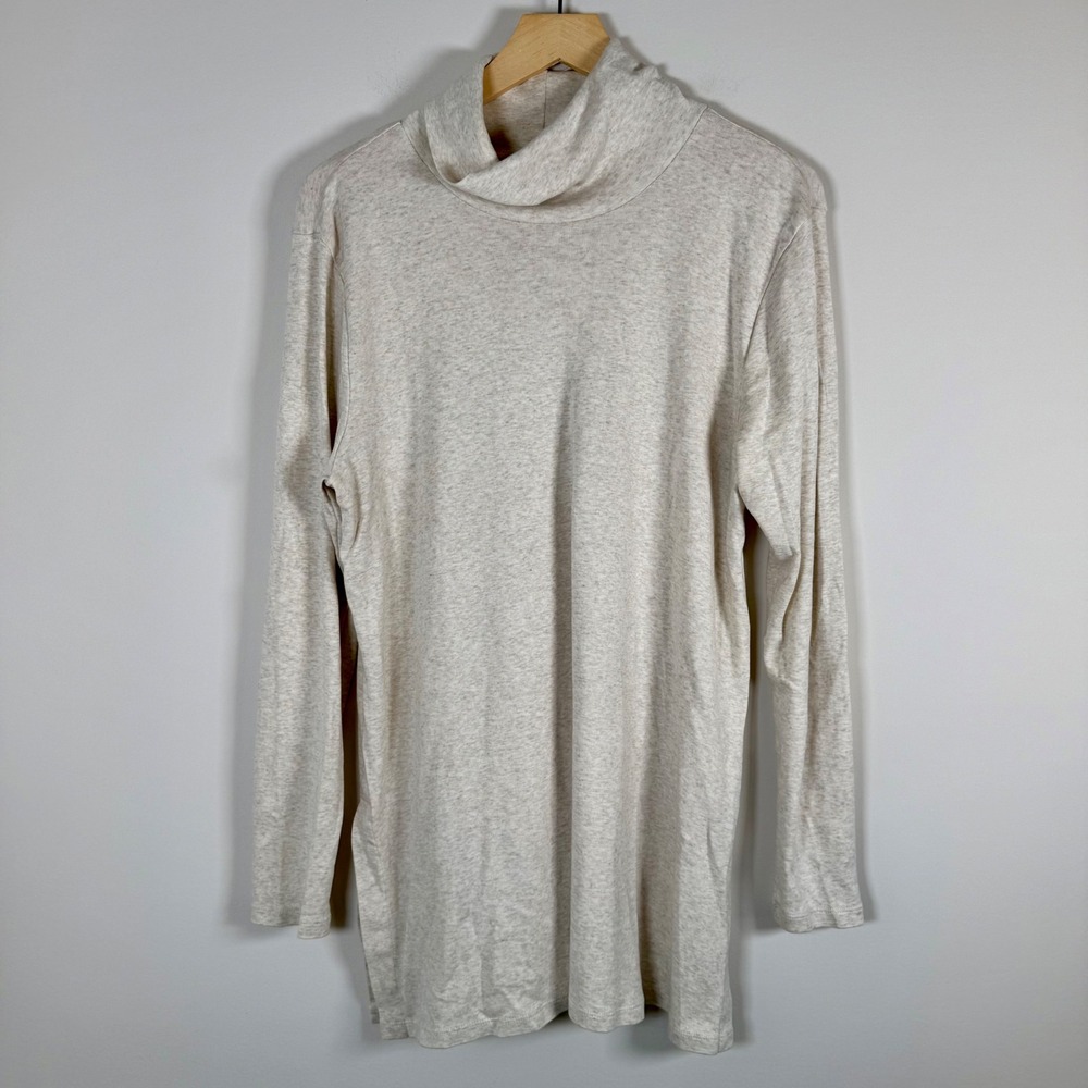 J. Jill Perfect Pima Side Vent Turtleneck Tunic‎ Large Oatmeal Heather Cotton